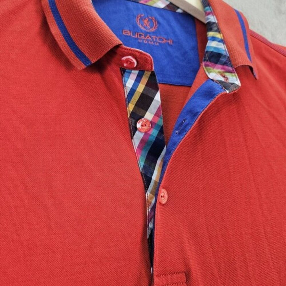 Bugatchi Polo Shirt Red Short Sleeve Contrast Collar Men's Size L Golf - Picture 9 of 10